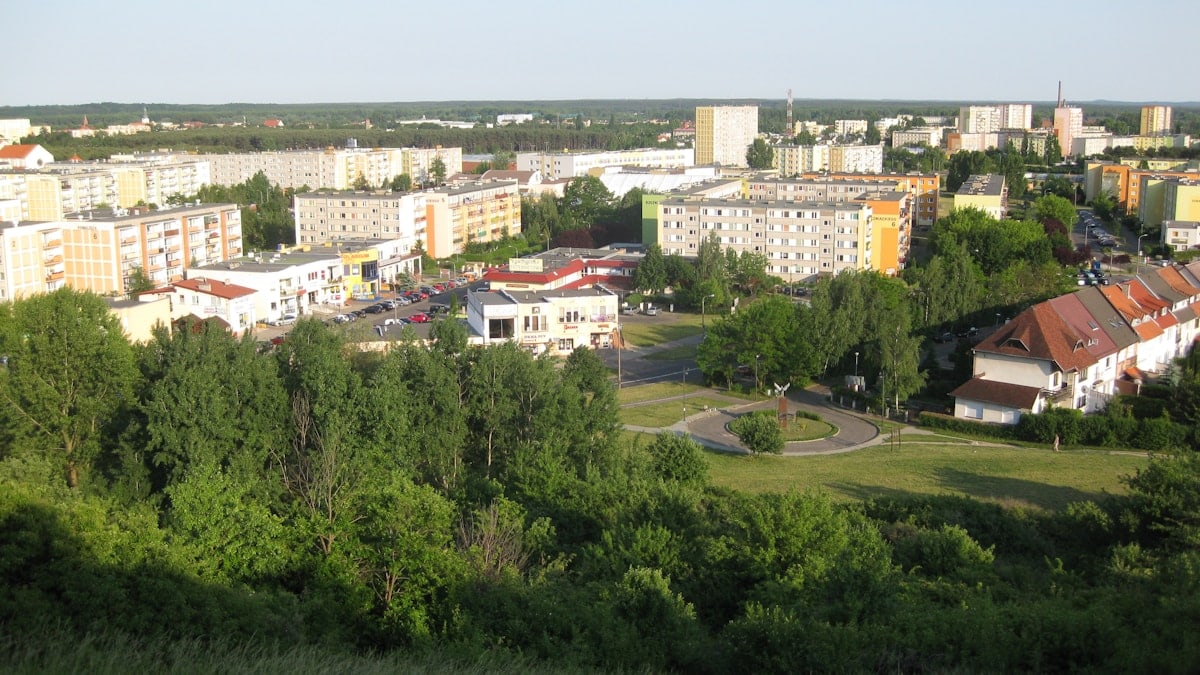 a city with lots of tall buildings and lots of trees